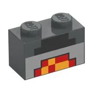 Brick 1 x 2 with Pixelated Lit Forge Print, Dark Bluish Gray