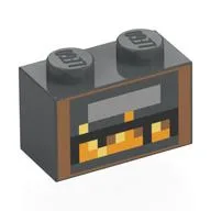 Brick 1 x 2 with Pixelated Fireplace, Fire Print, Dark Bluish Gray