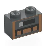Brick 1 x 2 with Pixelated Fireplace Print, Dark Bluish Gray