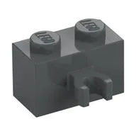 Brick Special 1 x 2 with Vertical Clip [Open O Clip], Dark Bluish Gray