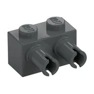 Brick Special 1 x 2 with 2 Pins, Round Pin Holes, Dark Bluish Gray