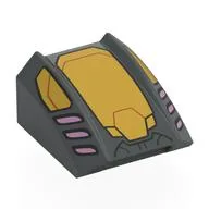 Brick Curved 2 x 2 with Lip, No Studs with Gold Armor Plating, Pink Vents Print, Dark Bluish Gray
