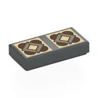 Tile 1 x 2 with 2 Tan Squares, Dark Tan Squares, Reddish Brown Half Circles Print, Dark Bluish Gray
