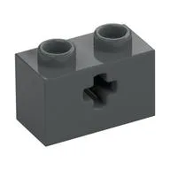 Technic Brick 1 x 2 with Axle Hole Type 1 [+ Opening] and Bottom Pin, Dark Bluish Gray