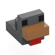 Animal Body Part, Bird, Chicken 1 x 1 with Cube Head with Nougat Beak, Black Eyes, Red Tongue Print, Dark Bluish Gray