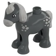 Duplo Animal Horse/Foal with Small Light Bluish Gray Spots, Mane & Tail Print, Dark Bluish Gray