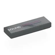 Tile 1 x 3 with White 'SOUND', Dark Pink/Dark Blue Lines Print, Dark Bluish Gray