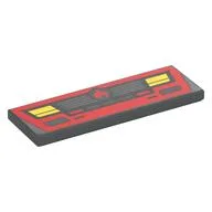 Tile 2 x 6 with Fire Truck Front Bumper, Headlights, Red Flame on Shield, Radiator Print, Dark Bluish Gray