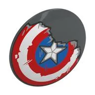 Shield Round Bowed with Red, White, and Blue Circles with Star, Broken Print (Captain America), Dark Bluish Gray