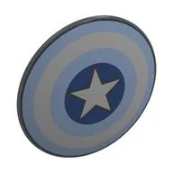 Shield Round Bowed with White Star, Blue/Bright Light Blue/White Circles Print, Dark Bluish Gray