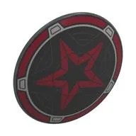 Shield Round Bowed with Dark Red Border, Dark Red Star on Black Field Print, Dark Bluish Gray