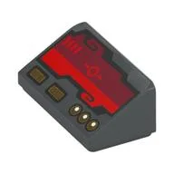 Brick Sloped 30° 1 x 2 x 2/3 with Dark Red Horizon Screen and Gold Switches and Buttons Print, Dark Bluish Gray