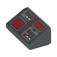 Brick Sloped 30° 1 x 2 x 2/3 with Buttons And Red Screens Print, Dark Bluish Gray