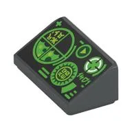 Brick Sloped 30° 1 x 2 x 2/3 with Green Screens and Controls Print, Dark Bluish Gray