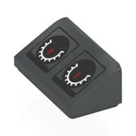Brick Sloped 30° 1 x 2 x 2/3 with Black Speedometers, White Scales, Red Needles Print, Dark Bluish Gray