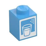 Brick 1 x 1 with Milk Carton, Glass, Print, Medium Blue