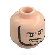 Minifig Head Ken Block, Black Beard, Moustache, Smirk, Light Nougat