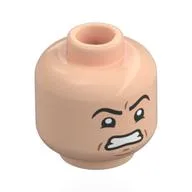 Minifig Head Peter Parker, Black Eyebrows, Open Mouth Smile, Raised Eyebrow / Angry Scowl, Light Nougat