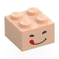 Brick 2 x 2 with Face, Closed Eyes, Tongue Print, Light Nougat