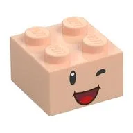 Brick 2 x 2 with Face, Winking Eyes and Open Mouth Smile Print, Light Nougat