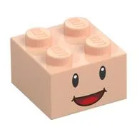 Brick 2 x 2 with Face, Black Eyes and Open Mouth Smile Print, Light Nougat