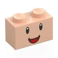 Brick 1 x 2 with Face, Smiling, Red/Dark Red Mouth Print, Light Nougat