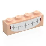 Brick 1 x 4 with Mouth, White Teeth Grin Print, Light Nougat