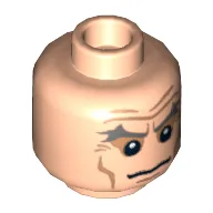 Minifig Head Magneto, Dual Sided, Gray Eyebrows, Wrinkles and Cheek Lines, Frown / Angry Print [Hollow Stud], Light Nougat