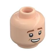 Minifig Head George Weasley, Brown Eyebrows, Lopsided Open Mouth Smile Print, Light Nougat