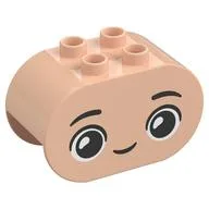 Duplo Brick 2 x 4 x 2 Rounded Ends with Happy Face, Smile Print, Light Nougat