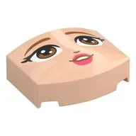 Brick Round 3 x 4, Curved Triple, No Studs with Face, Brown Eyebrows, Eyes, Dark Pink Lips Print, Light Nougat