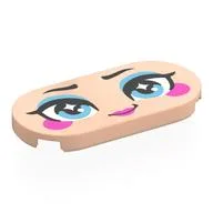 Tile Round 2 x 4 with Face, Bright Light Blue Eyes, Eyeshadow, Dark Pink Cheeks, Lips Print, Light Nougat