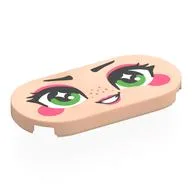 Tile Round 2 x 4 with Face, Bright Green Eyes, Coral Eyeshadow, Cheeks, Lips, Freckles Print, Light Nougat