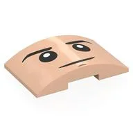 Brick Curved 4 x 6 Double, 2 x 4 Cutout with Face, Black Eyebrows, Frown Print, Light Nougat