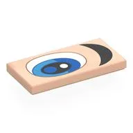 Tile 2 x 4 with White/Blue Eye, Black Eyebrow, Right Print, Light Nougat