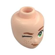 Minidoll Head, Dark Orange Eyebrows, Freckles, Olive Green Eyes, Lopsided Open Mouth, Light Nougat