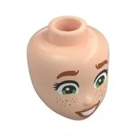 Minidoll Head, Dark Orange Eyebrows, Olive Green Eyes, Freckles, Nougat Lips, Worried, Light Nougat