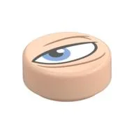 Tile Round 1 x 1 with Squinting Eye, Medium Azure Pupil, Left Print, Light Nougat