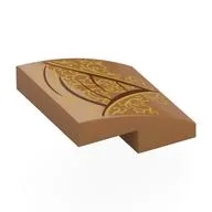 Brick Curved 2 x 2 x 2/3 with Dress/Robe with Gold Decorations, Dark Red Trim, Creases Print, Medium Nougat