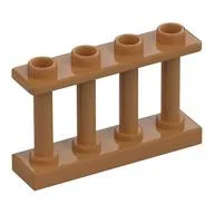 Fence Spindled 1 x 4 x 2 [4 Top Studs], Medium Nougat