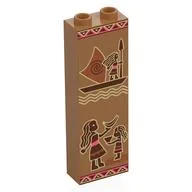 Brick 1 x 2 x 5 with Tribal Paintings, Catamaran, People Print, Medium Nougat
