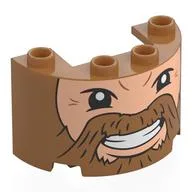 Cylinder Half 2 x 4 x 2 with 1 x 2 Cutout with Light Nougat Face, Medium Nougats Beard, Moustache Print, Medium Nougat