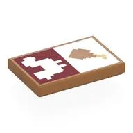 Tile 2 x 3 with Pixelated White Chicken on Dark Red Background, Chicken Leg Print, Medium Nougat