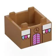 Container Box 2 x 2 x 1 with Gingerbread House, Dark Pink Doors, Clock Print, Medium Nougat