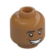 Minifig Head Naveen, Open Mouth Smile, Laugh / Nervous Grin Print, Medium Nougat