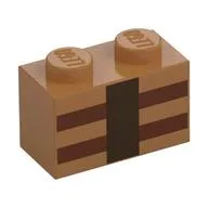 Brick 1 x 2 with Reddish Brown and Dark Brown Lines Print, Medium Nougat