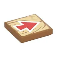 Tile 2 x 2 with Red Arrow on Tan Wood Print, Medium Nougat
