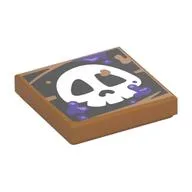 Tile 2 x 2 with White Skull on Black Background, Dark Purple Splotches Print, Medium Nougat