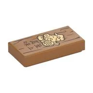 Tile 1 x 2 with Pigsy Menu, Mandarin 'Supreme Delicious', Wood Grain Print, Medium Nougat