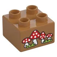 Duplo Brick 2 x 2 with Red Toadstools Print, Medium Nougat